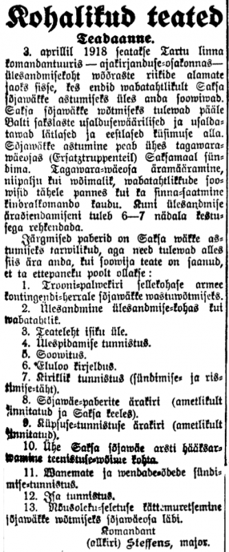 SAKSE SÕJAVÄKKE VÄRBAMINE. Postimees aprill 1918.PNG