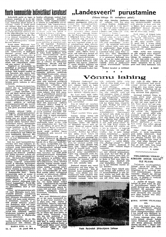 Rahva Hääl  21. juuni 1944 Võnnu lahingust.png