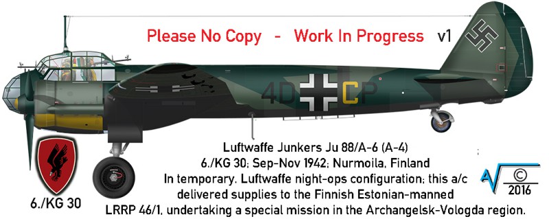Junkers Ju88A6 A4 SepNov 1942 LH 6KG30 Nurmoila Finland v1 MilNet (1050px).jpg