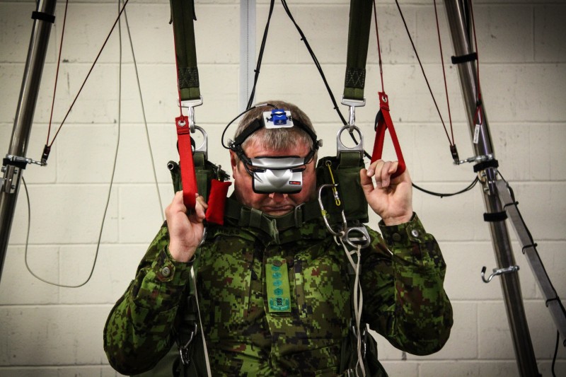 Photo by Sgt. Connor Mendez <br />10th Special Forces Group (Airborne)<br /><br />General Riho Terras, Chief of Defense of Estonia, sits through a High Altitude Low Opening (HALO) jump simulator at the 10th Special Forces Group (Airborne) <br />Rigger shed during the General’s visit to Fort Carson, Colo. on Nov 20, 2017.