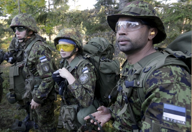 Estonia's Defence League volunteer soldiers attend training drill near Rabasaare, Estonia, September 12, 2015.