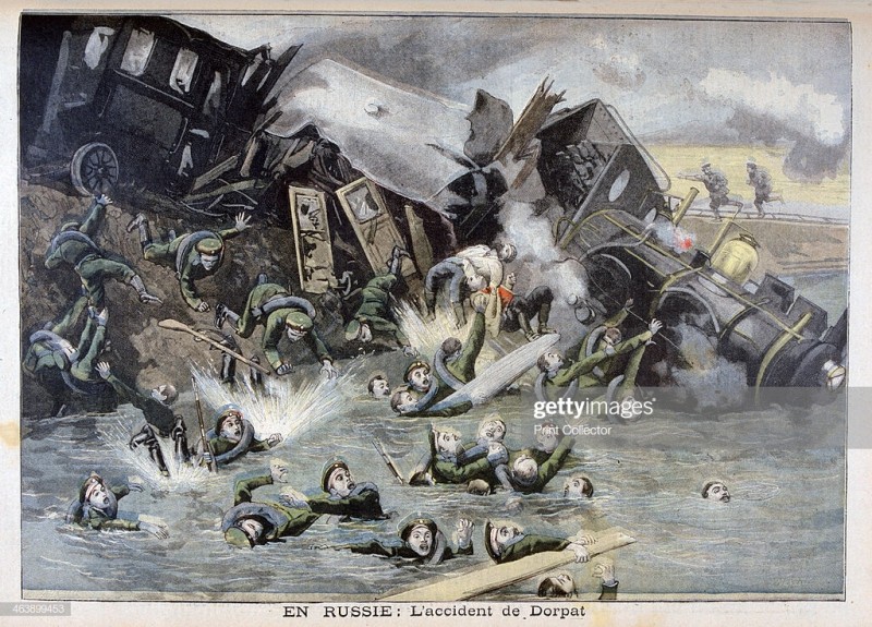 Military train accident in Dorpat, Russia, 1897. Artist F Meaulle.jpg