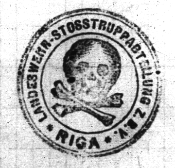 Stosstrupp 1a Riga ehk siis Landesveeri Rünnakrühm 1918. a. Selline huvitava sümboolikaga üksus siis.