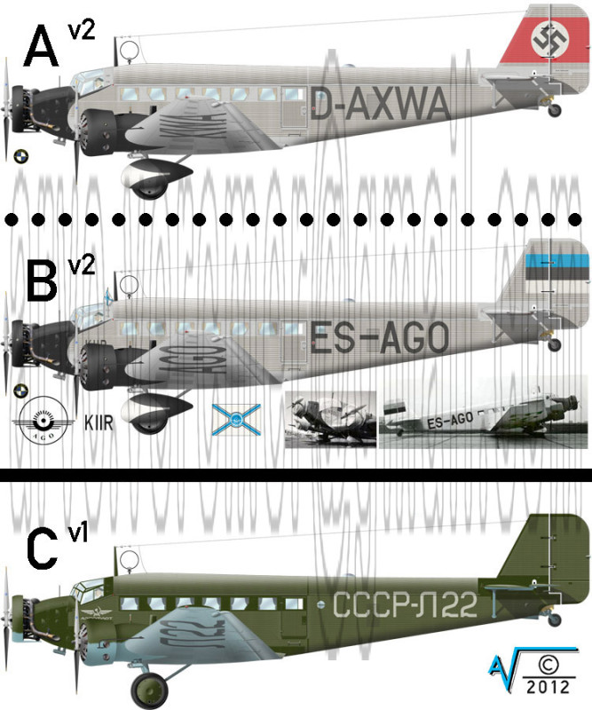 Junkers Ju 52 3m ce D-AXWA ES-AGO CCCP-L22 MilNet v1 (750px).jpg