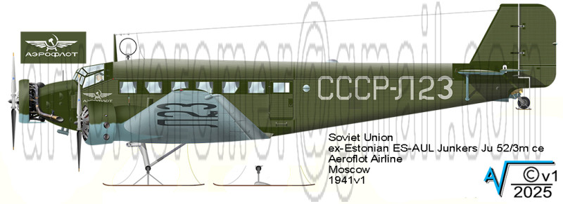 Soviet Junkers Ju 52 3m ce w skies Aeroflot CCCP L23 v1 (1050px).jpg